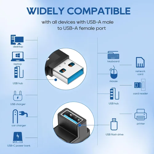 Miniatura 4 de UCEC Adaptador USB de 90 grados, adaptador de ángulo recto USB 3.2, ángulo izquierdo y recto horizontal USB A macho a USB A hembra, conector