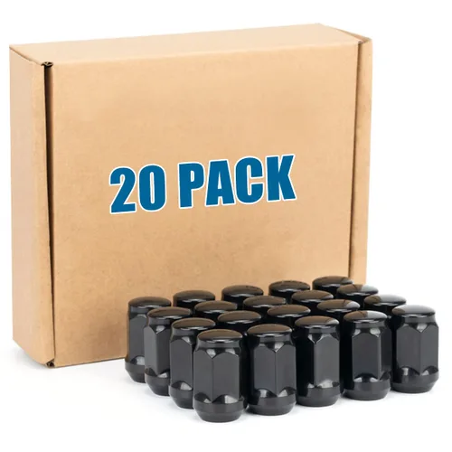Miniatura 20 de JiiinMiiin 20 tuercas negras de 1/2 x 20 con sintonizador de 6 ranuras, tuerca de bloqueo de 1/2 pulgada a 20 con 1 llave de enchufe de 60 grados