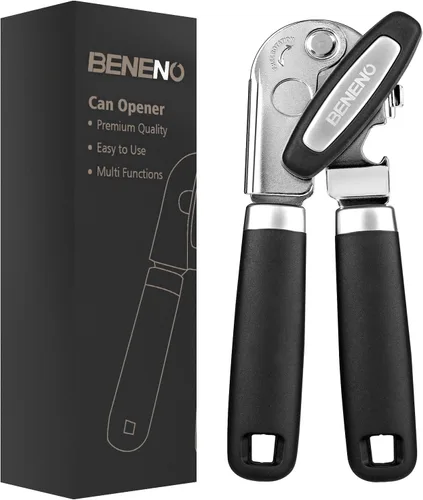 Beneno Abrelatas Manual de Servicio Pesado con Imán, Hoja de Acero al Carbono Afilada Duradera, Corte Suave, Perilla Grande que Ahorra Esfuerzo y