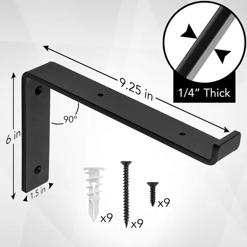 Miniatura 3 de Soportes de estante resistentes - Construcción premium de grado 1/4" (6mm) de acero grueso - Acabado de hierro negro mate para estanterías abiertas