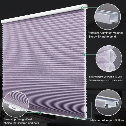 Miniatura 3 de Tonature Persianas celulares de tamaño personalizado, sin cordones, de seda, celda fantasma, ahorro de energía, oscurecimiento de habitación, Morado
