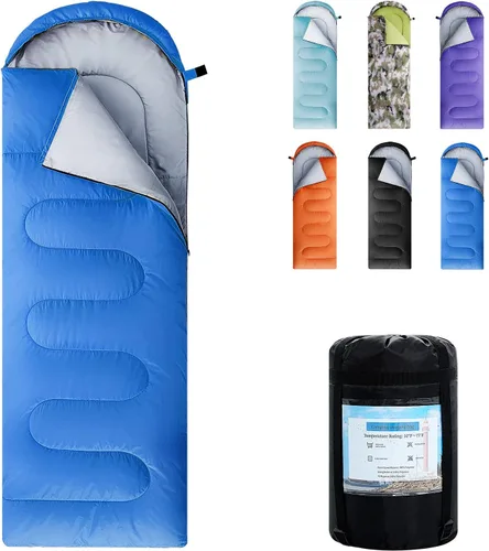 Sacos de Dormir para Adultos, Niños y Niñas - Saco de Dormir Ligero Impermeable para Clima Cálido y Frío con Mochila Compacta, Ideal para 3-4