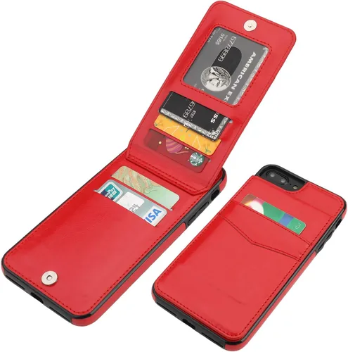 Miniatura 8 de KIHUWEY Funda tipo cartera para iPhone 7/8 Plus con tarjetero de crédito, cierre magnético de cuero de primera calidad, resistente funda protectora