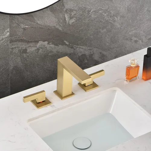 Miniatura 9 de sumerain Grifo de baño de 8 pulgadas de oro cepillado, grifo de lavabo de 2 manijas de latón sólido, con manguera de conexión rápida