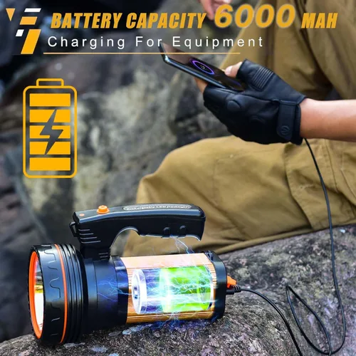 Miniatura 3 de Linterna recargable de 100000LM de alto lúmenes, linterna de haz largo de 1600 pies, reflector impermeable IPX5, espera de 20 horas, banco