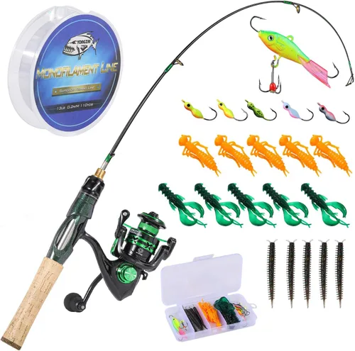 Miniatura 9 de Combo de caña y carrete para pesca en hielo Sougayilang, kit completo de equipo de pesca en hielo, incluye jig de hielo y accesorios para pesca