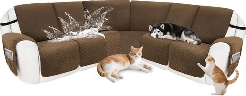 Miniatura 28 de Fundas para sofá modular reclinable, de terciopelo en forma de L, funda de consola central para perros y mascotas, lavable antideslizante, 1 funda