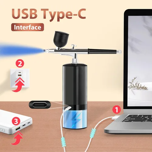 Miniatura 6 de Kit de aerógrafo de 32PSI, kit de aerógrafo de acción simple con compresor, juego de pistola de aerógrafo con pantalla LED para pintura, arte