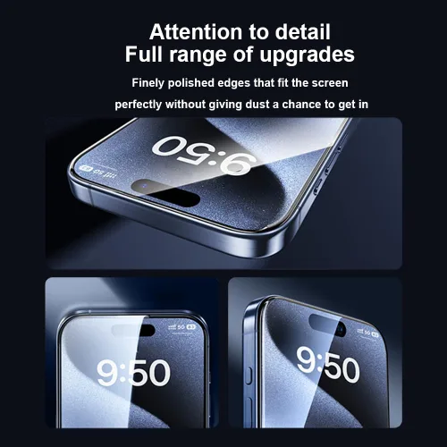 Miniatura 5 de OneFish Protector de pantalla para iPhone 14Plus/13Pro Max, película de vidrio templado HD Clarity dureza 9H+, con marco de instalación sin