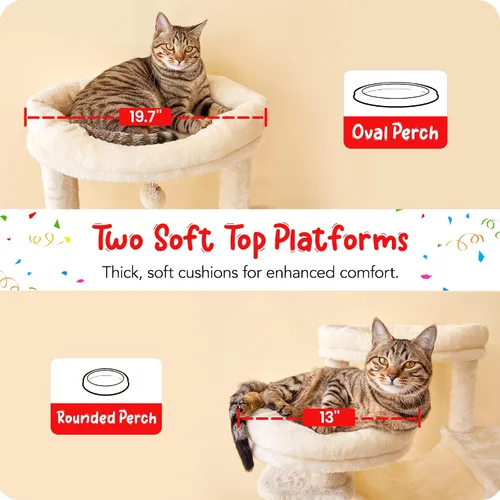 Miniatura 4 de Árbol para gatos de 77 pulgadas de alto, torre grande de varios niveles para gatos con 4 hamacas, 2 perchas acolchadas, condominio para gatos, Beige