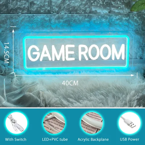Miniatura 2 de Letrero de neón para sala de juegos para decoración de pared de juegos, luz de neón LED con alimentación por USB, habitación de adolescente, 2-Azul