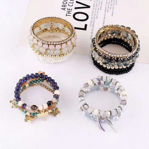 Miniatura 6 de 4 juegos de pulseras bohemias hechas a mano con múltiples capas para mujer