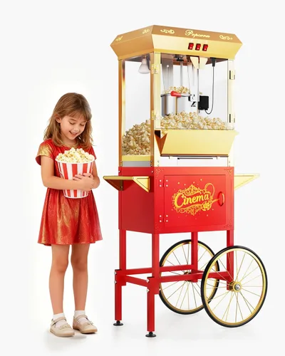 Miniatura 20 de Carro de máquina de palomitas de maíz de 8 onzas, máquina para hacer palomitas de maíz con hervidor de acero inoxidable que hace hasta 32 tazas
