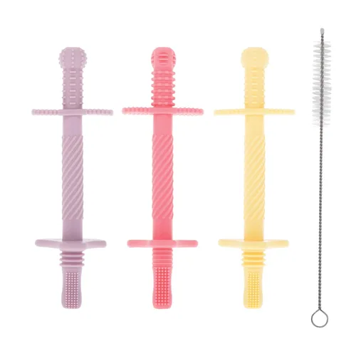 Miniatura 7 de Nuby Mordedores de Silicona Sensorial en Tubo - (Paquete de 3) Juguetes de Dentición Texturizados para Bebés y Lactantes - 3+ Meses - Naranja, Azul