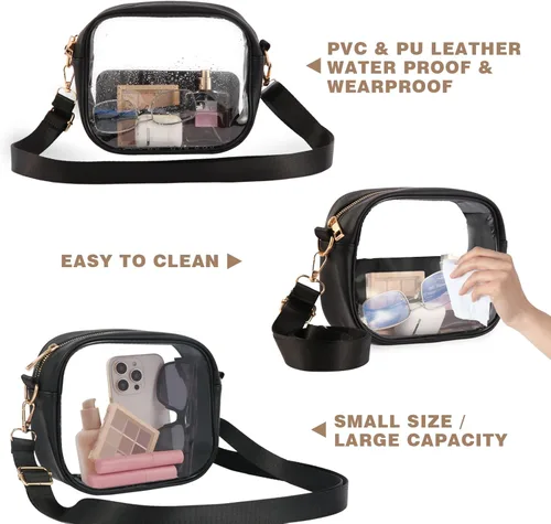 Miniatura 5 de Bolsa transparente aprobada para estadios, bolsa transparente para conciertos, monederos transparentes para mujer, bolsa cruzada con dos correas
