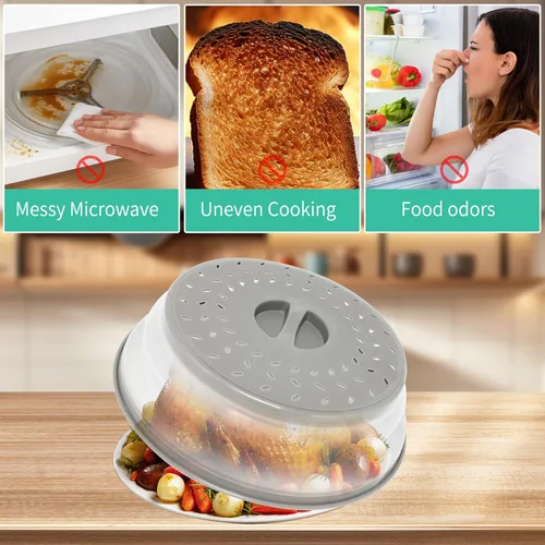 Miniatura 5 de Paquete de 3 fundas plegables para microondas, protector de salpicaduras, tapa de microondas ventilada para alimentos, sin BPA, TPR, apto