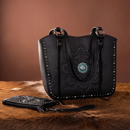 Miniatura 3 de Montana West Western Tote Bag for Women Concealed Carry Purse with Wallet Set Tooling Mandala Pattern Design