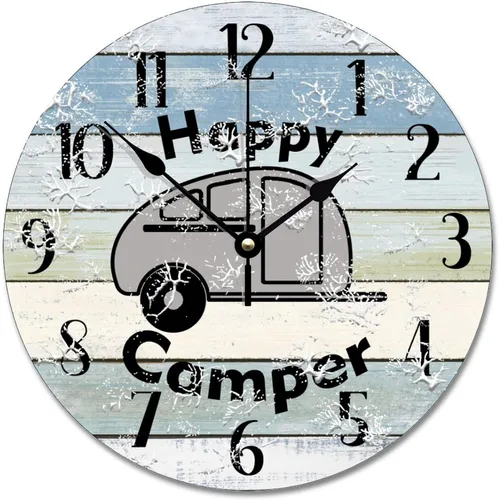 Miniatura 15 de ArogGeld Reloj de pared de 5 O'Clock Somewhere - Reloj redondo de madera para casa de playa, 10, silencioso, sin tictac, batería de cuarzo, granja