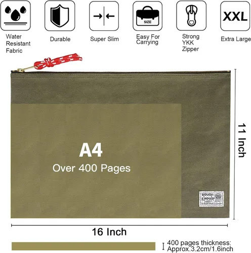 Miniatura 3 de Rough Enough Important - Organizador de documentos, carpeta segura para almacenamiento de viaje, bolsa de lona con cremallera para tamaño legal A4