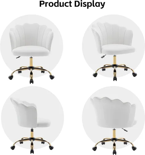 Miniatura 6 de Silla de oficina giratoria, moderna silla de escritorio de oficina en casa, silla de tocador con respaldo de carcasa de terciopelo con base de metal