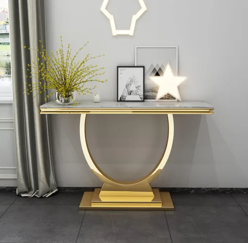 Miniatura 13 de Mesa auxiliar moderna de mármol sintético, mesa auxiliar de mármol sintético con marco geométrico, mesa central rectangular de mármol, mesa de té