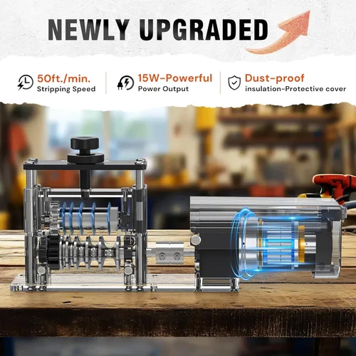 Miniatura 2 de Máquina peladora automática de cables con motor mejorado, herramienta de pelado de cables eléctricos con 6 canales y 5 cuchillas de carburo para un