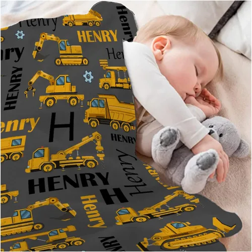 Miniatura 5 de Manta de Bebé Personalizada Camiones de Construcción Personalizados Camión Volquete Mantas con Nombre para Niños, Niñas y Pequeños Manta Suave