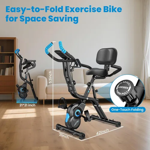 Miniatura 8 de Foldable Exercise Bike, Multifunctional Indoor Stationary Bikes for Home with 8-Level Magnetic Resistance, Quiet Workout Bike with Arm Resistance