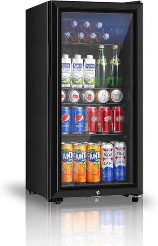 Miniatura 7 de Saeoola Refrigerador de bebidas, mini refrigerador de 1.3 pies cúbicos con puerta doble de vidrio, enfriador para refrescos, cerveza o vino