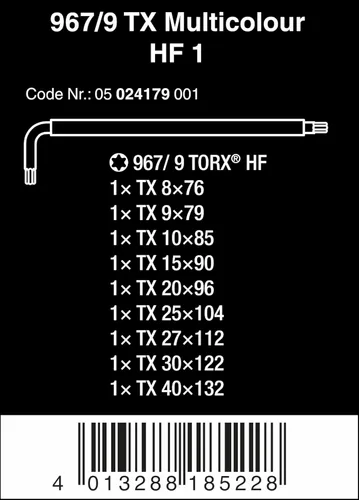 Miniatura 2 de Wera 05024179001 Juego de llaves Torx L-Key Set 967 Sl/9 con función de retención, MULTI