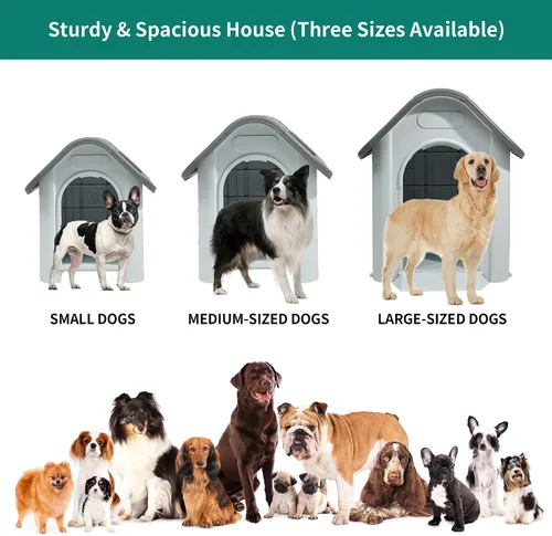 Miniatura 2 de YITAHOME Casa para perros de plástico para exteriores, resistente al agua, con tragaluz ajustable y base elevada para perros pequeños, medianos