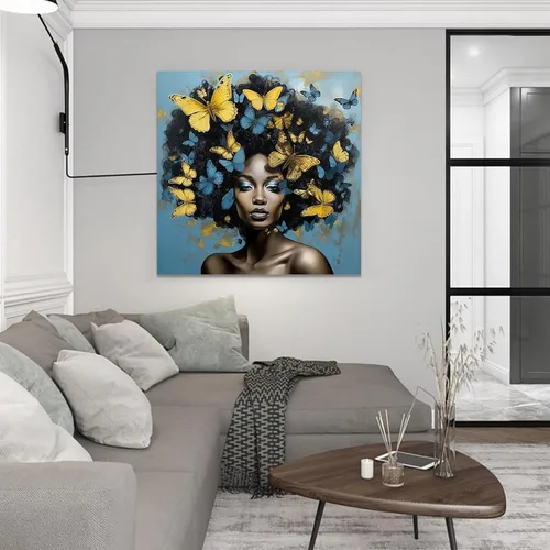 Miniatura 4 de CCWACPP Lienzo africano americano para pared, diseño de mujeres negras y azules y doradas, pintura de mariposas y mujeres africanas para decoración