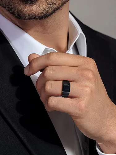 Miniatura 2 de U7 Anillo de joyería de moda de ónix negroazul para hombres y mujeres, anillos de sello cuadrado de acero inoxidable para papá y padre, anillos