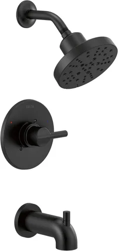 Delta Nicoli 14 Series H2Okinetic - Juego de grifo de bañera y ducha, juego de cabezal y manija de ducha mate, kit de moldura de válvula, negro mate