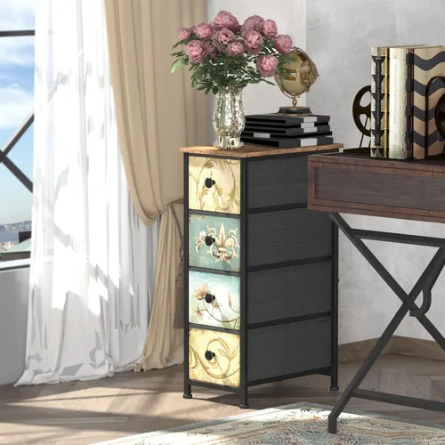 Miniatura 7 de Tohomeor Cómoda de Almacenamiento Estrecha Cómoda Delgada con Cajones de Tela de Flores Retro Armario Vertical Delgado para Espacios Pequeños, Baño