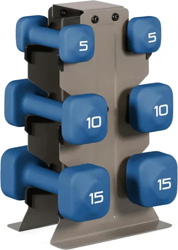 Miniatura 33 de Tone Fitness Juego de mancuernas de neopreno con estante de almacenamiento – Pesos de mano antideslizantes y antideslizamiento para entrenamientos