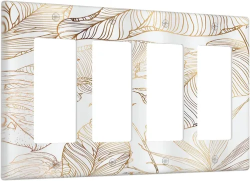 Miniatura 73 de Placa de pared decorativa con hojas de palmera tropicales de oro blanco, hoja de plátano, doble interruptor de luz de palanca decorativa, placa