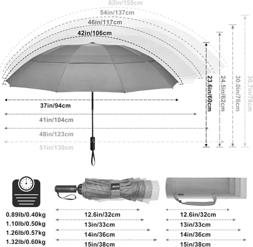 Miniatura 110 de G4Free Paraguas de golf grande de 42/46/54/62 pulgadas, paraguas compacto de viaje inverso, 10 varillas, resistente al viento para lluvia, doble
