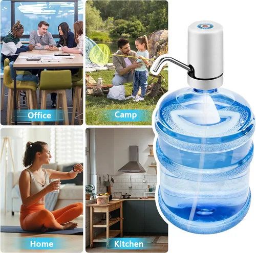 Miniatura 6 de Bomba dispensadora de agua – 2-6 galones USB recargable portátil, bomba de agua eléctrica para jarras de agua con parada automática y tapas de Blanco