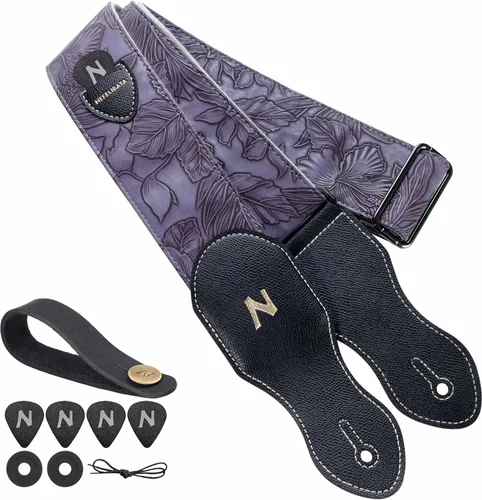 Correa de guitarra Nefelibata con bolsillo para púas, correas de cuero vegano talladas estilo Porter de 2.3 pulgadas, estilo vintage de los 60