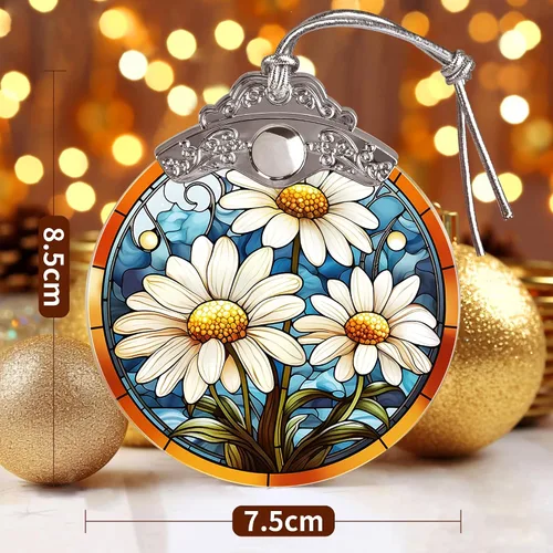Miniatura 2 de Jocidea Adorno de Navidad de margaritas – Decoración colgante de árbol, atrapasoles – Regalo para amantes de las margaritas (blanco)
