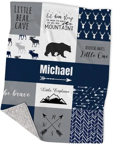 Miniatura 9 de Manta personalizada de camuflaje con diseño de ciervos y osos, conejo, lobo y bosque, manta de bebé con lunares minky para niños y niñas, manta a