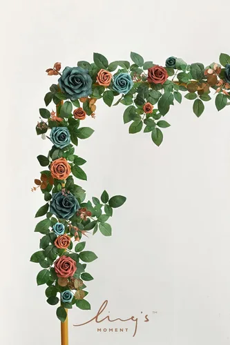 Miniatura 4 de Ling's Moment Guirnalda de Flores Artificiales de 5 Pies Azul Verde Azulado Rosa Naranja Quemado Hojas de Eucalipto Guirnalda Floral Arco Flores O