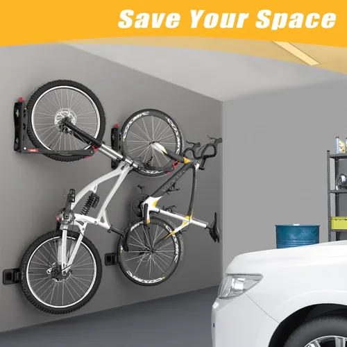 Miniatura 2 de TORACK BIKEPAL - Soportes giratorios para bicicletas para montar en la pared, para ahorro de espacio, ganchos verticales de pared para solución