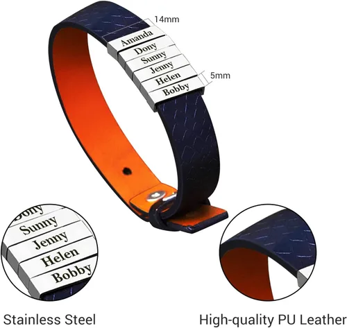 Miniatura 24 de Pulseras de cuero personalizadas para hombre con 1-6 nombres, pulsera trenzada personalizada con cuentas para papá, marido, día del padre, San