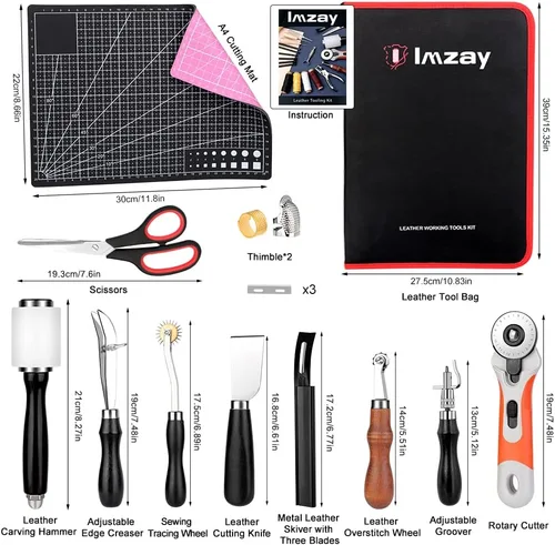 Miniatura 2 de IMZAY Kit de trabajo de cuero de 415 piezas, kit de herramientas de cuero, kit de manualidades de cuero para principiantes con herramientas