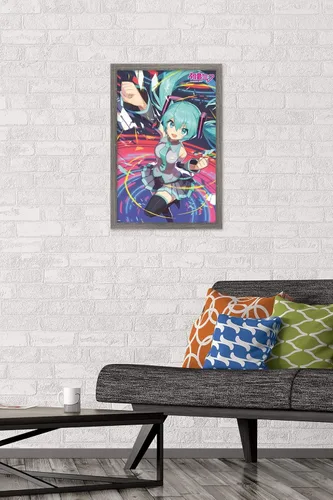Miniatura 2 de Hatsune Miku - Póster de pared con puño, 22.4 pulgadas de largo x 14.7 pulgadas de ancho, versión enmarcada de madera de granero