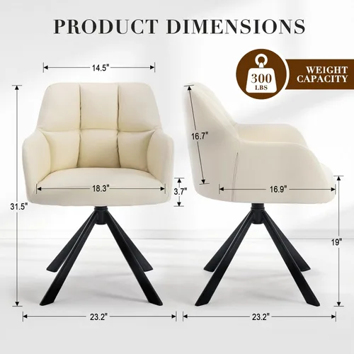Miniatura 2 de EALSON Cómoda silla de escritorio de cuero, moderna silla de trabajo para computadora, sin ruedas, silla giratoria con brazo de respaldo medio