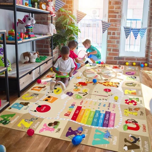 Miniatura 27 de Alfombras infantiles lavables para sala de juegos, alfombras de aprendizaje educativas y divertidas con formas de animales del alfabeto ABC