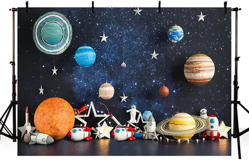 Miniatura 8 de MEHOFOND Fondo de fotografía del espacio exterior de 7 x 5 pies, universo, planeta, estrella, galaxia, astronauta, cohete, decoración de fiesta